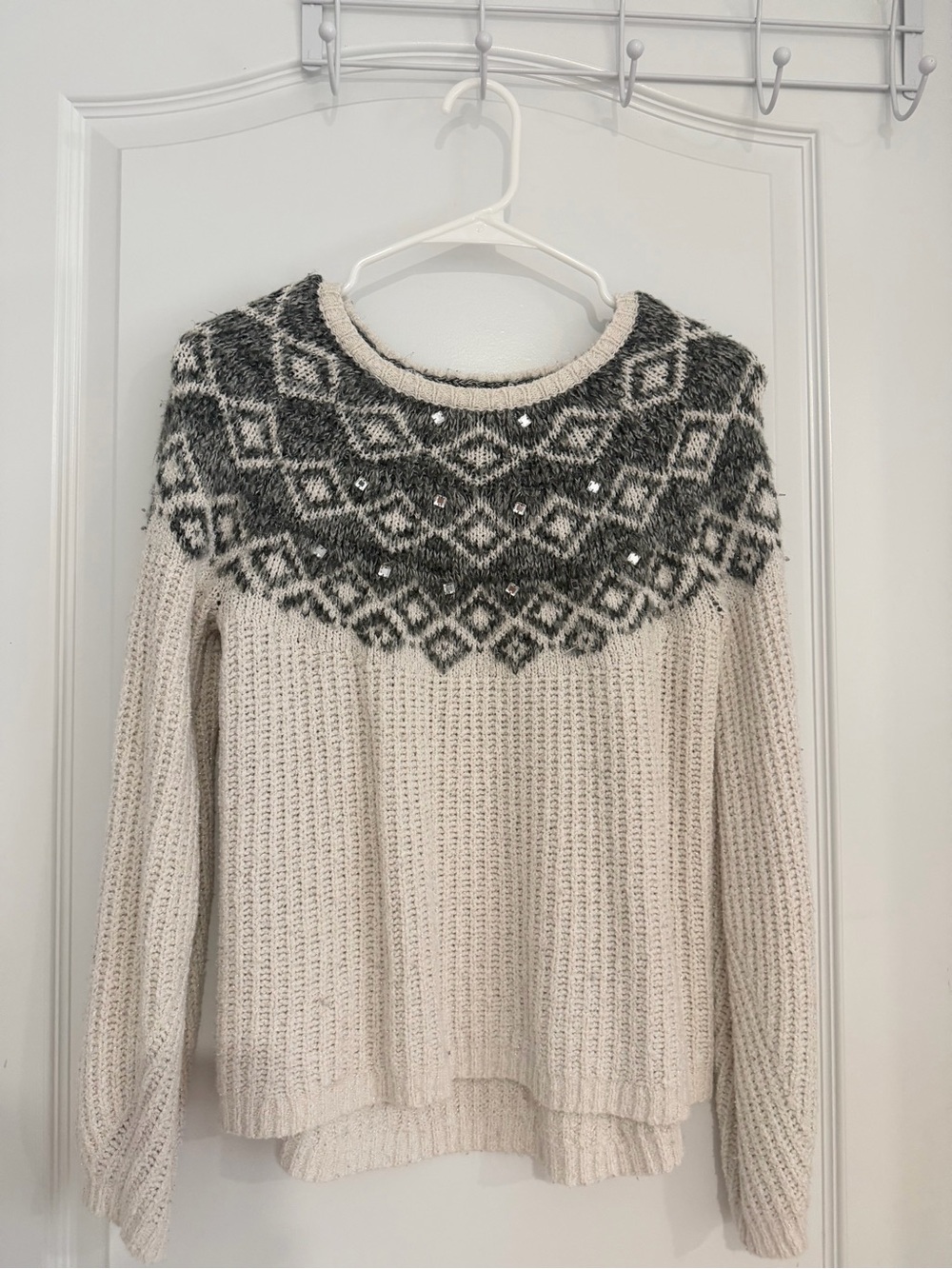 Justice Cream Sweater with Charcoal Fair Isle Yoke